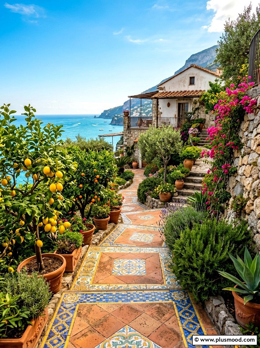 Mediterranean Tiled Path - 25 summer walkway landscaping ideas