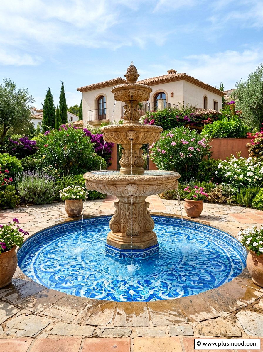 Mediterranean Water Fountain - 25 pool landscaping ideas for Mediterranean style