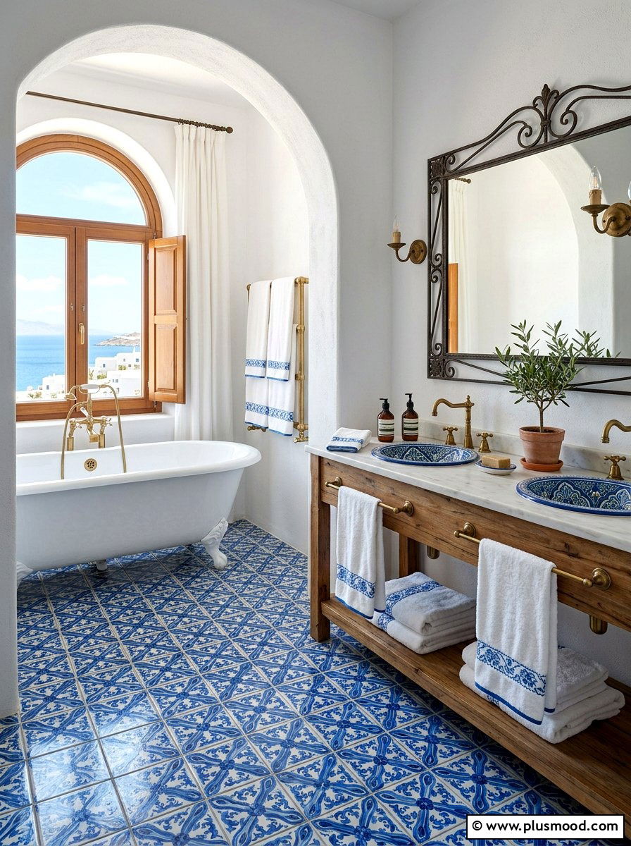 Mediterranean bathroom tile - 25 summer blue and white decor ideas