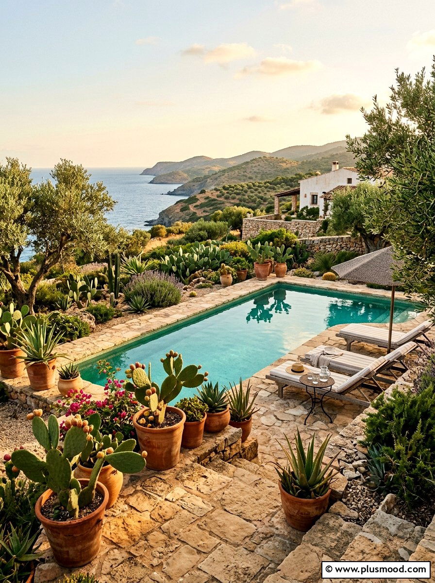Mediterranean cactus pool garden - 25 pool landscaping ideas with cactus garden
