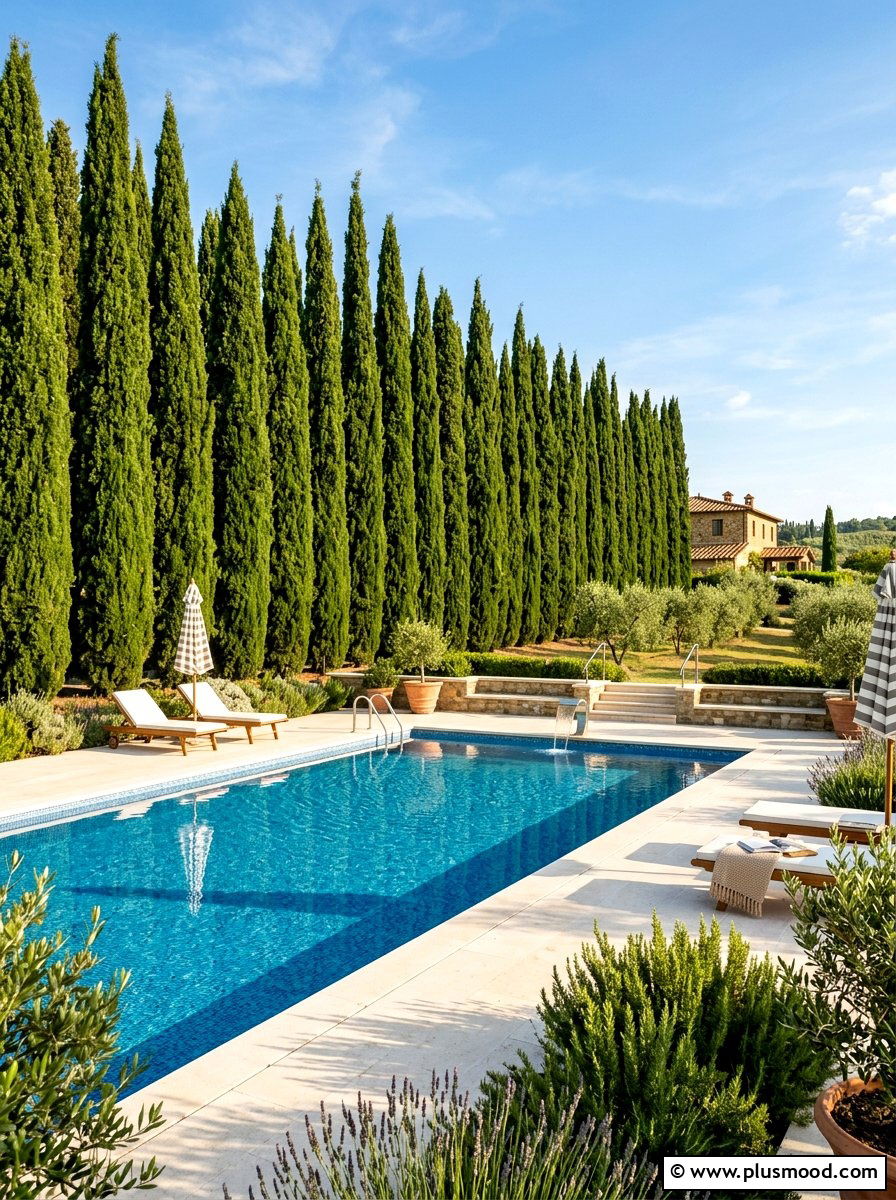 Mediterranean cypress trees - 25 pool landscaping ideas for desert climates