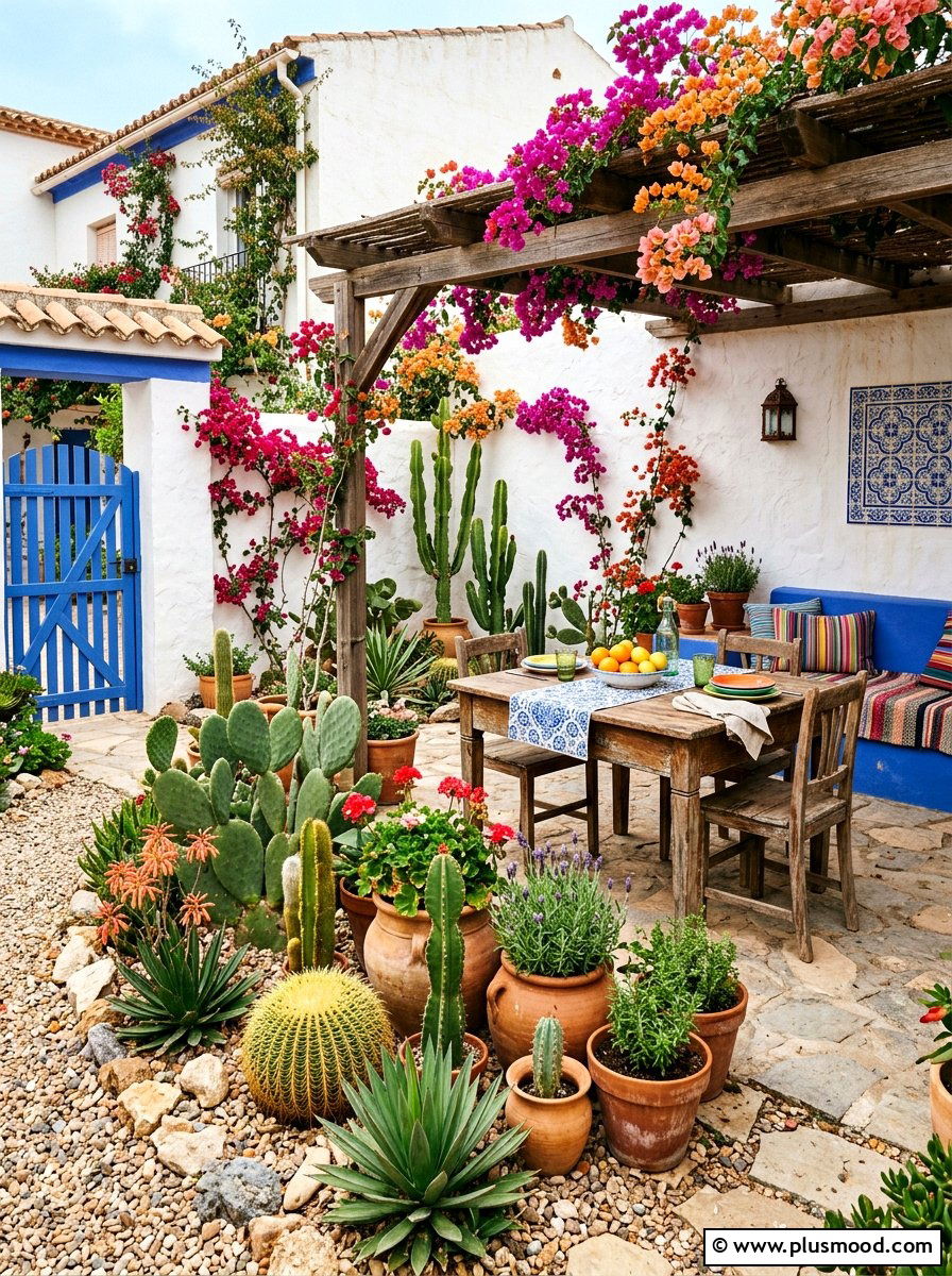 Mediterranean desert style - 25 small backyard ideas with cactus garden