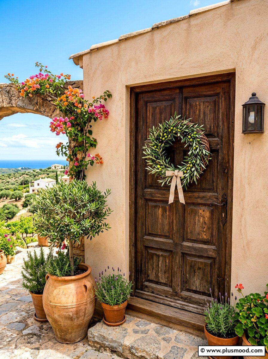Mediterranean olive wreath - 25 summer front porch wreath ideas