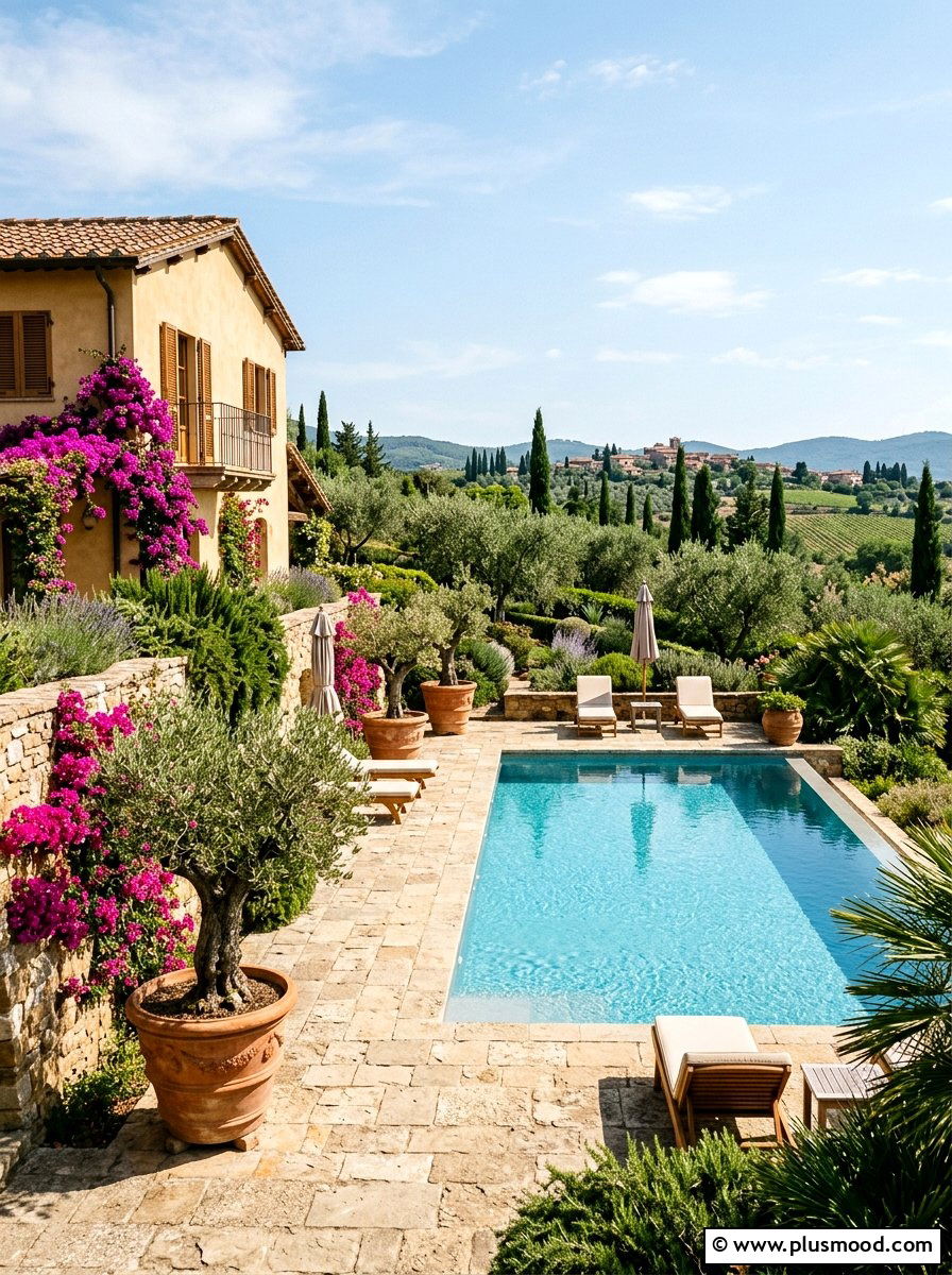 Mediterranean pool garden landscape - 25 pool landscaping ideas with flower beds