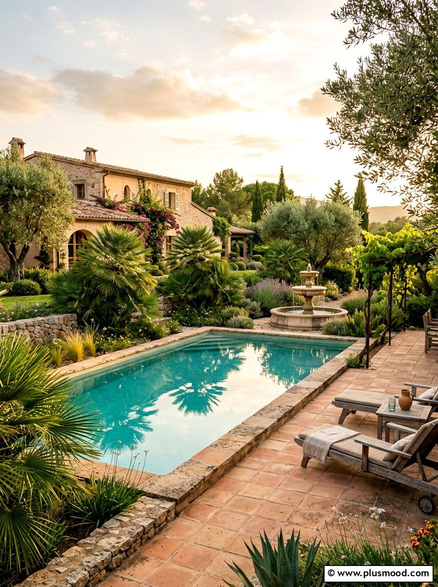 Mediterranean pool landscaping with fan palms - 25 pool landscaping ideas with palm trees