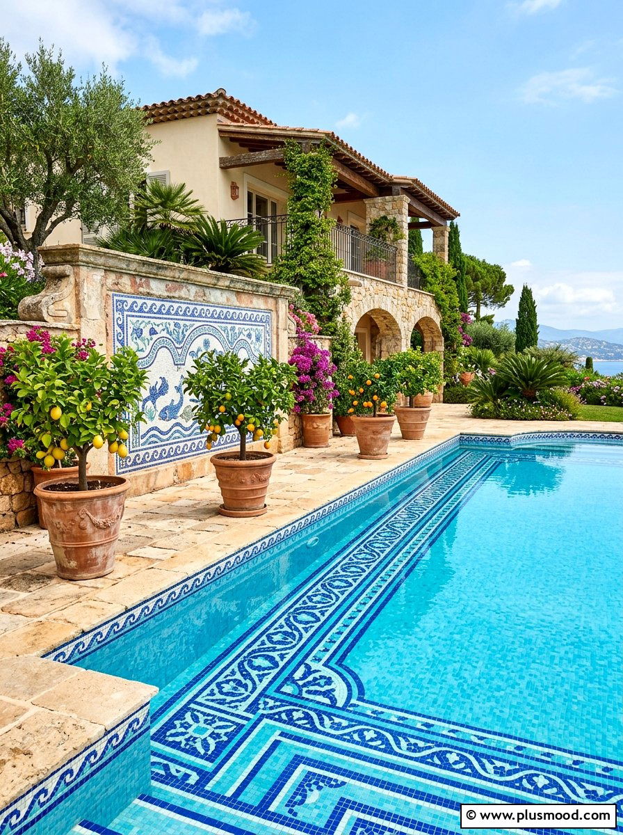 Mediterranean pool tiling - 25 pool landscaping ideas for small backyards