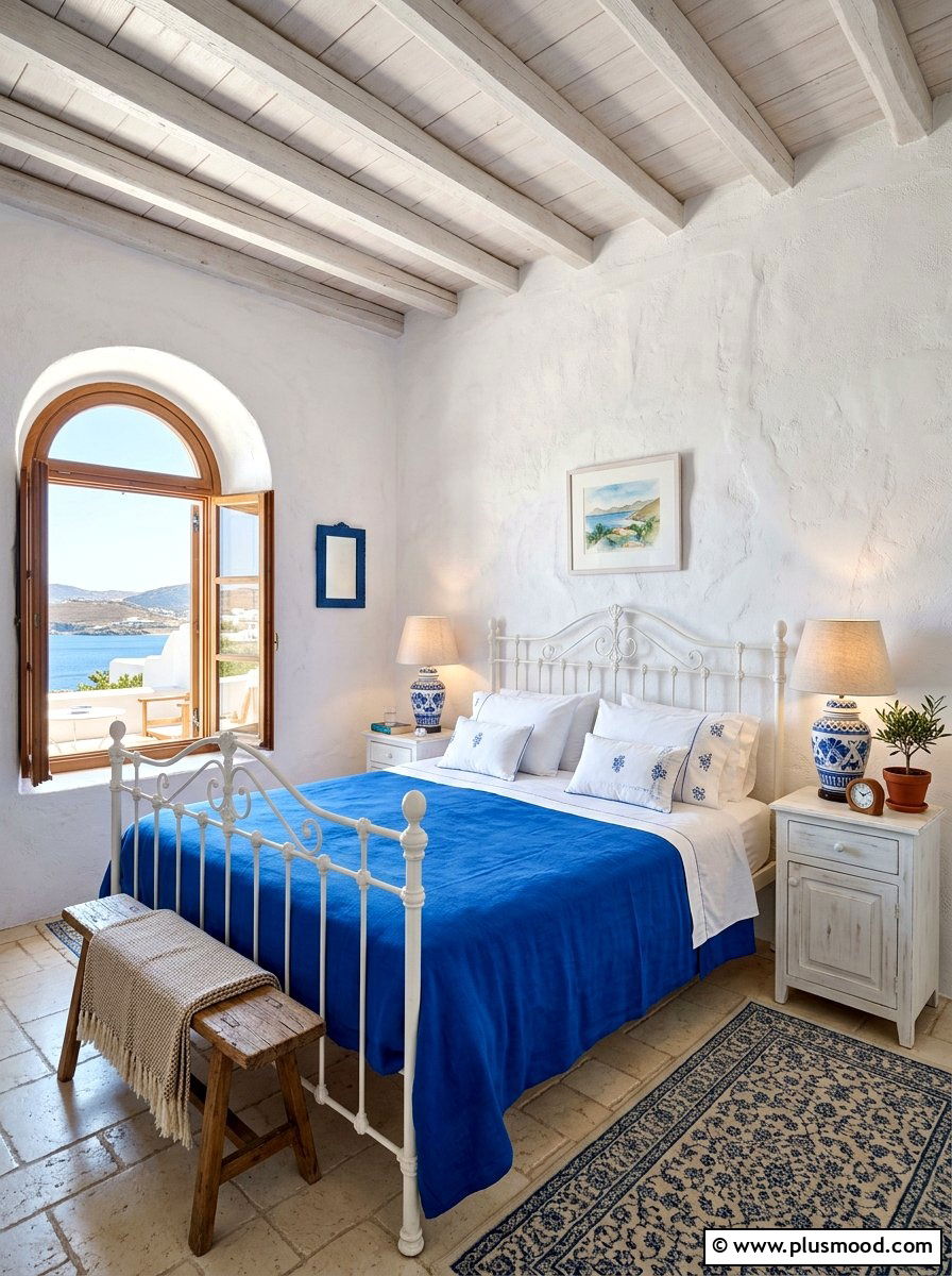 Mediterranean style bedroom - 25 summer decor ideas with blue and white