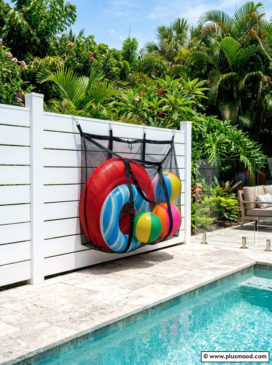 Mesh Pool Toy Bag - 25 summer pool float storage ideas