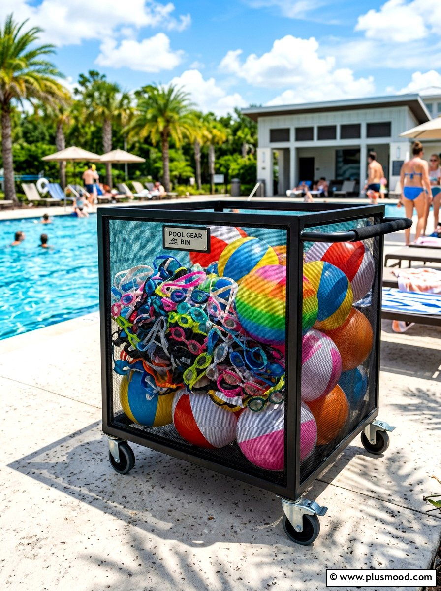 Mesh Storage Bin - 25 summer pool storage ideas