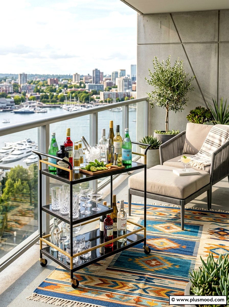 Metal Bar Cart - 25 summer renter friendly balcony ideas