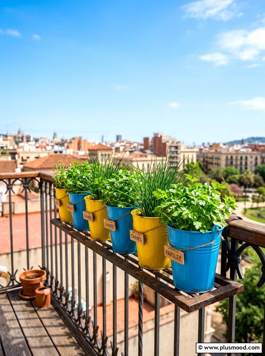 Metal Bucket Herb Container - 25 summer balcony herb garden ideas
