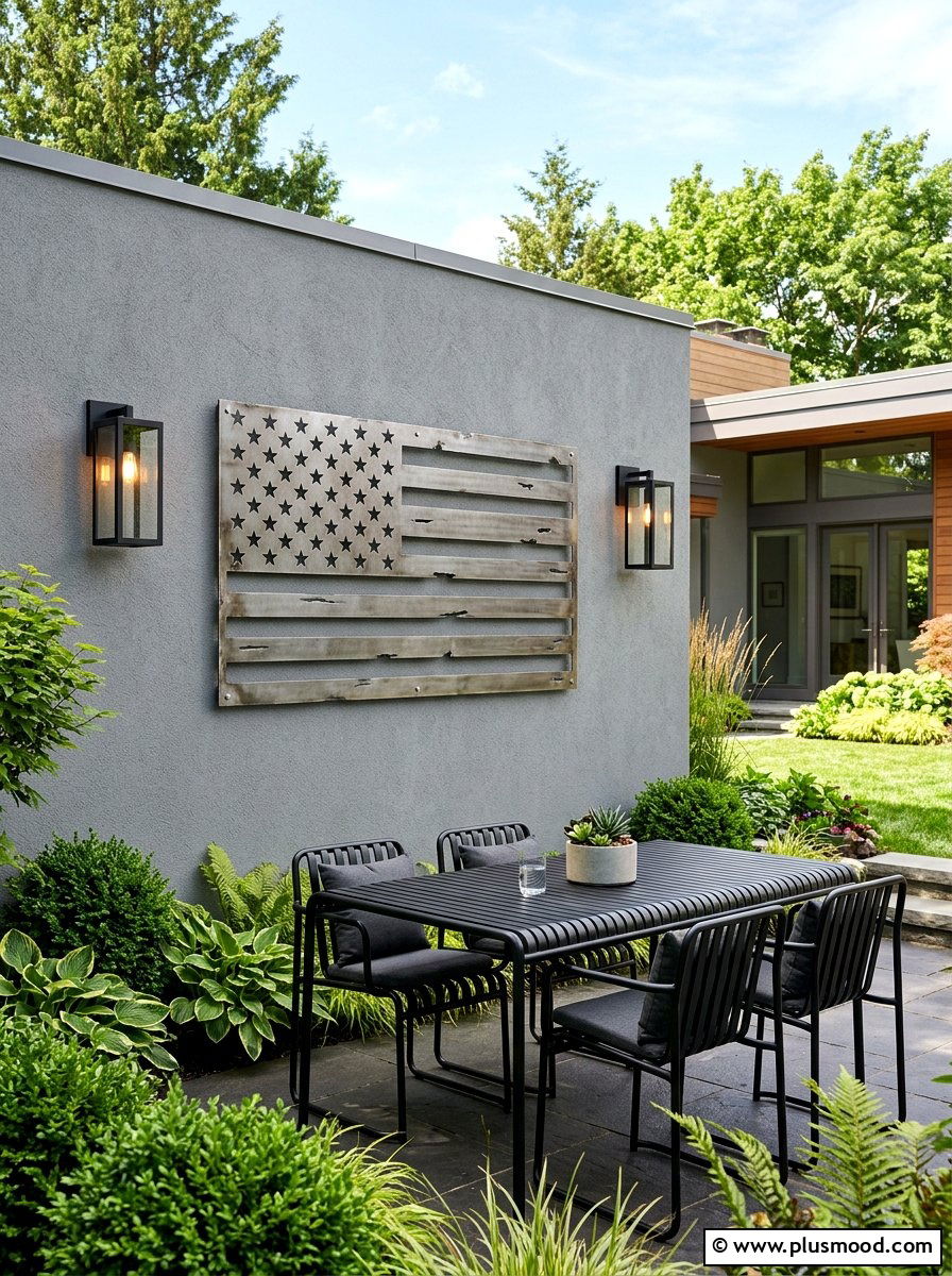 Metal Flag Art - 25 summer front porch decor ideas with flags