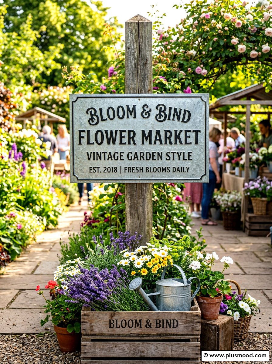 Metal Flower Market Sign - 25 summer front porch sign ideas