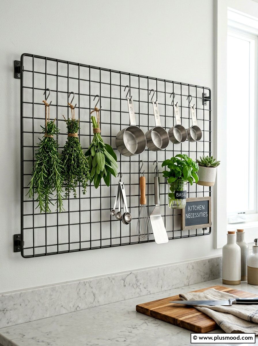 Metal Grid Wall Organizer - 25 summer kitchen organization ideas