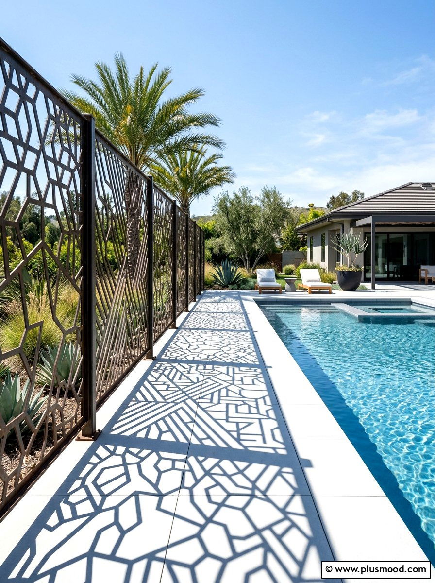 Metal Screen Fence - 25 pool landscaping ideas with fence