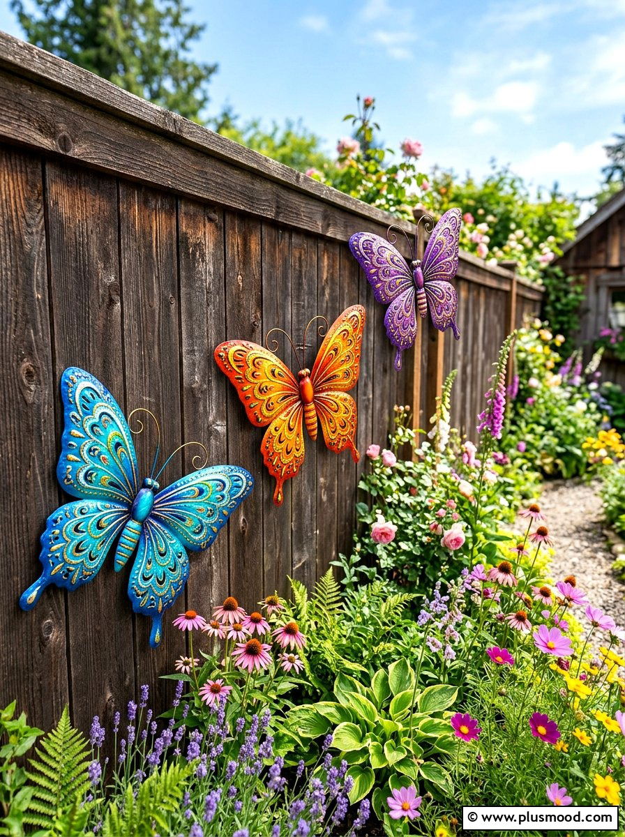 Metal butterfly wall decor - 25 summer backyard fence decor ideas