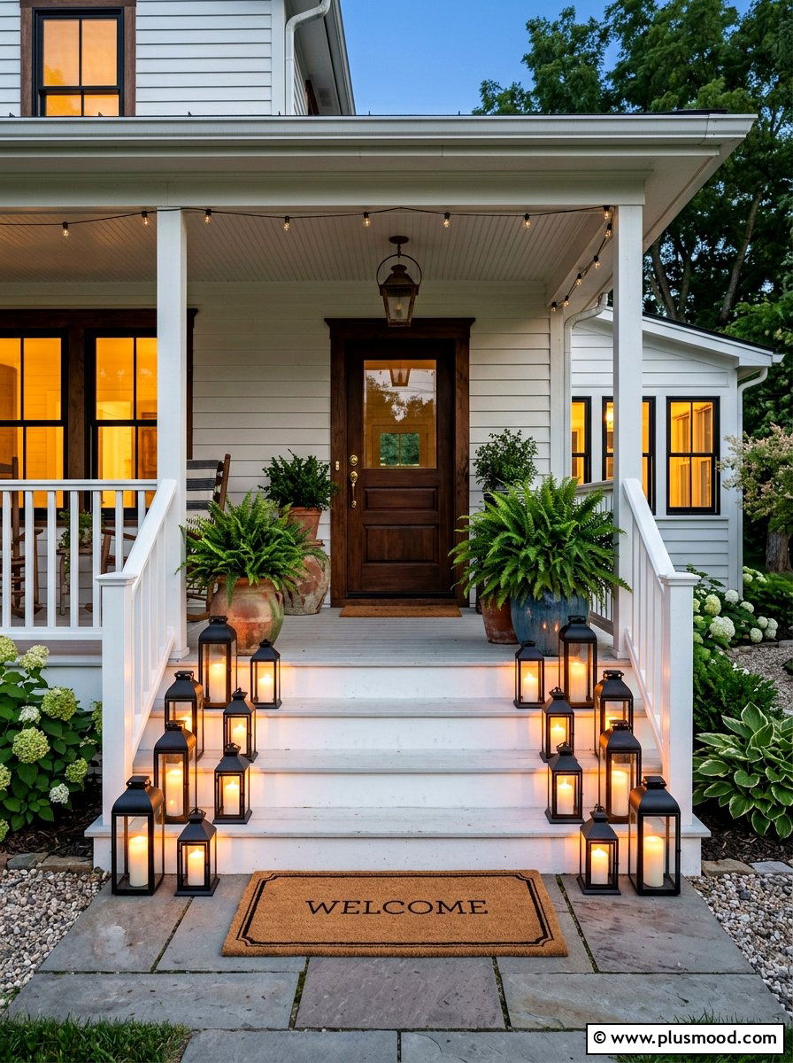 Metal lanterns for porch steps - 25 summer lantern decor ideas for parties