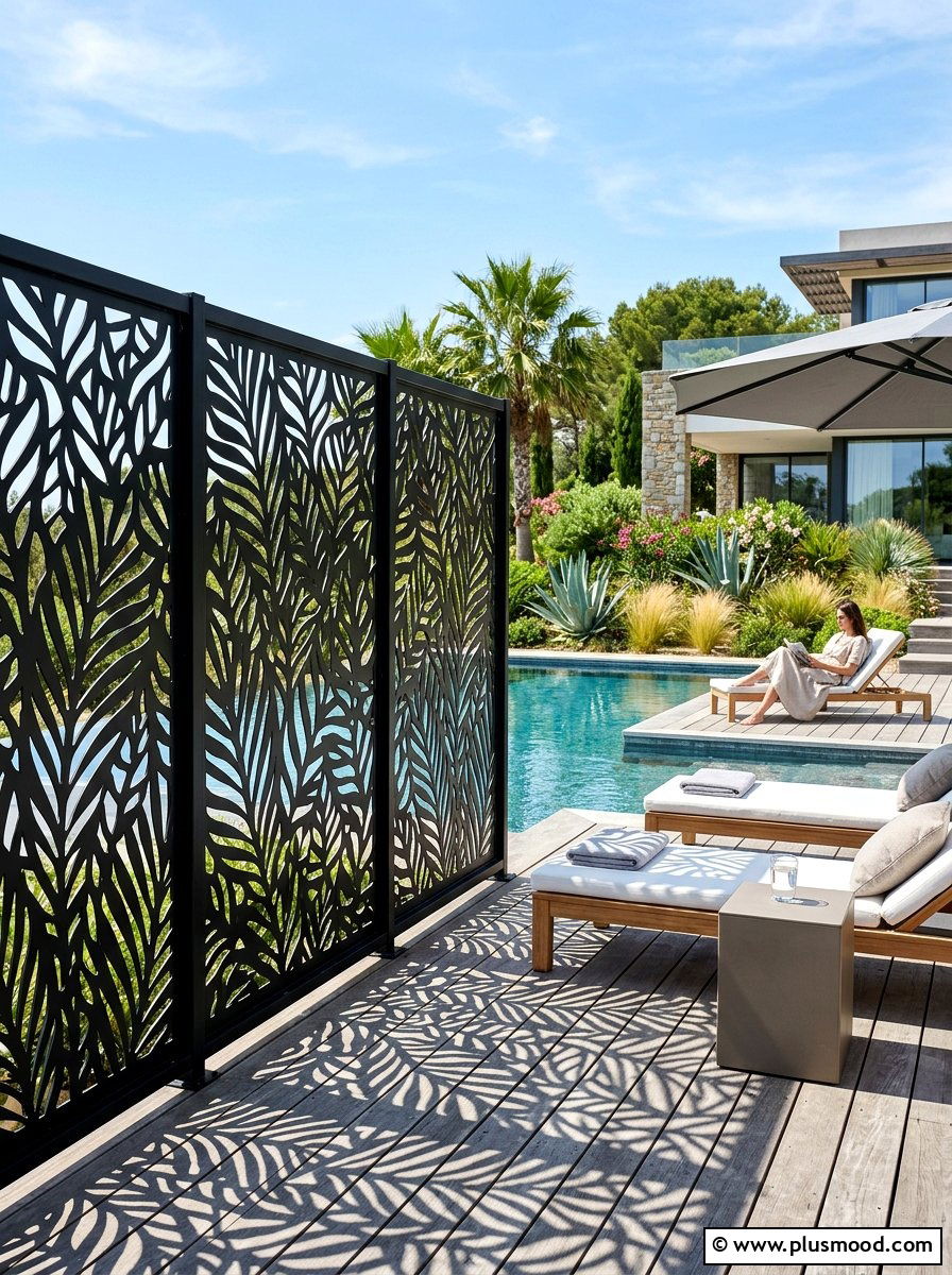 Metal laser cut panels - 25 pool landscaping ideas for privacy screen
