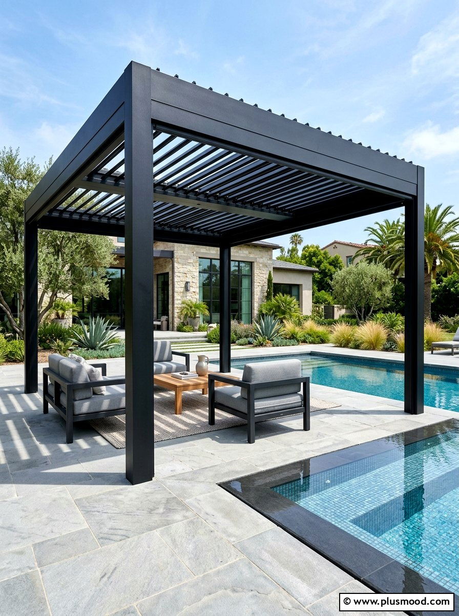 Metal pool pergola - 25 pool landscaping ideas for rooftop pools