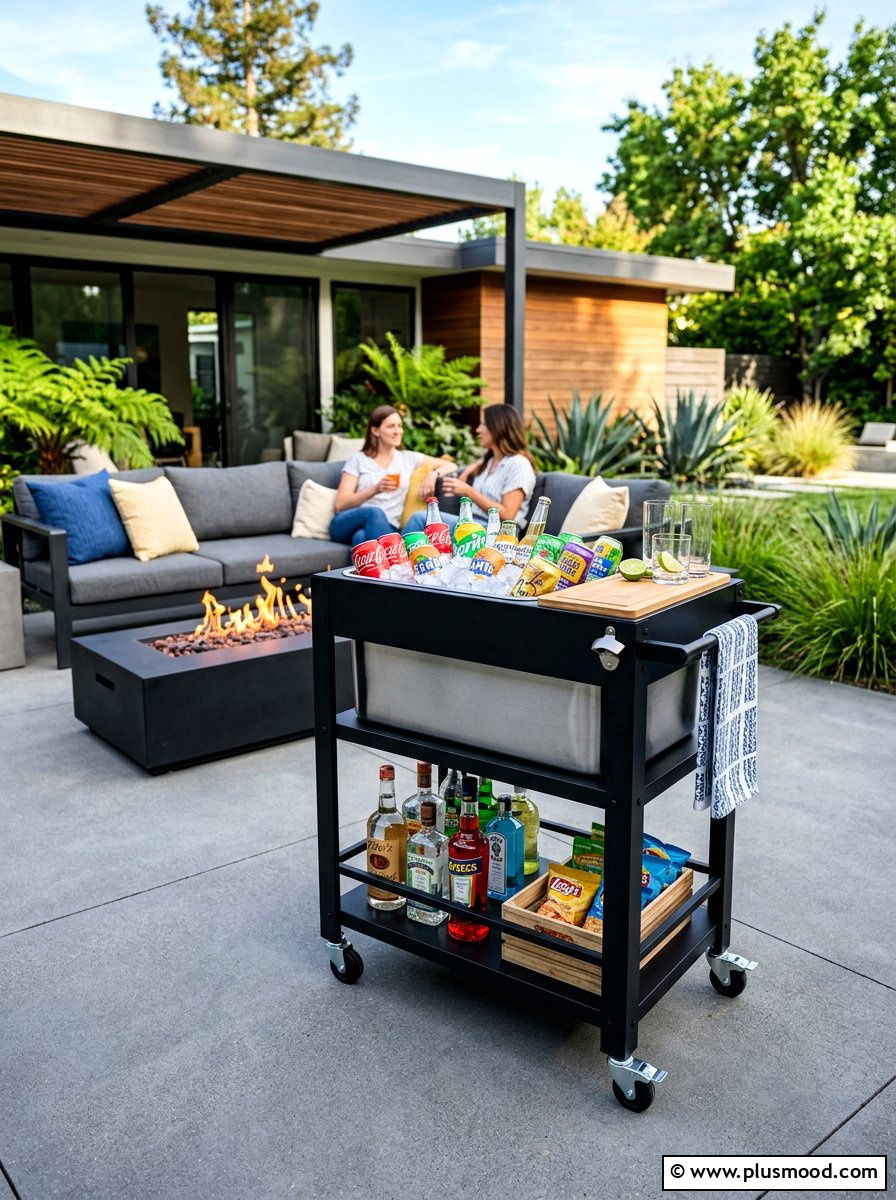 Metal rolling beverage station - 25 summer outdoor serving cart ideas