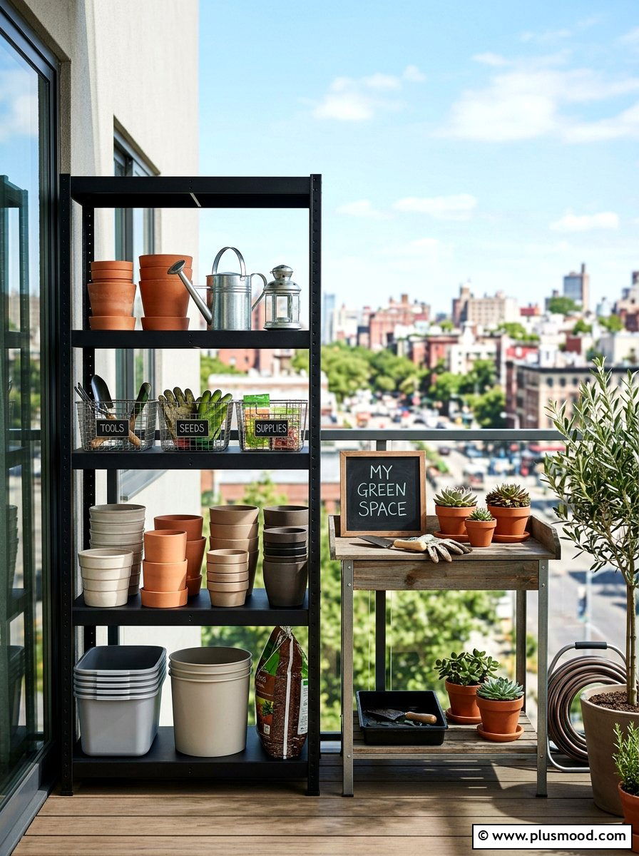 Metal storage rack - 25 summer balcony privacy ideas