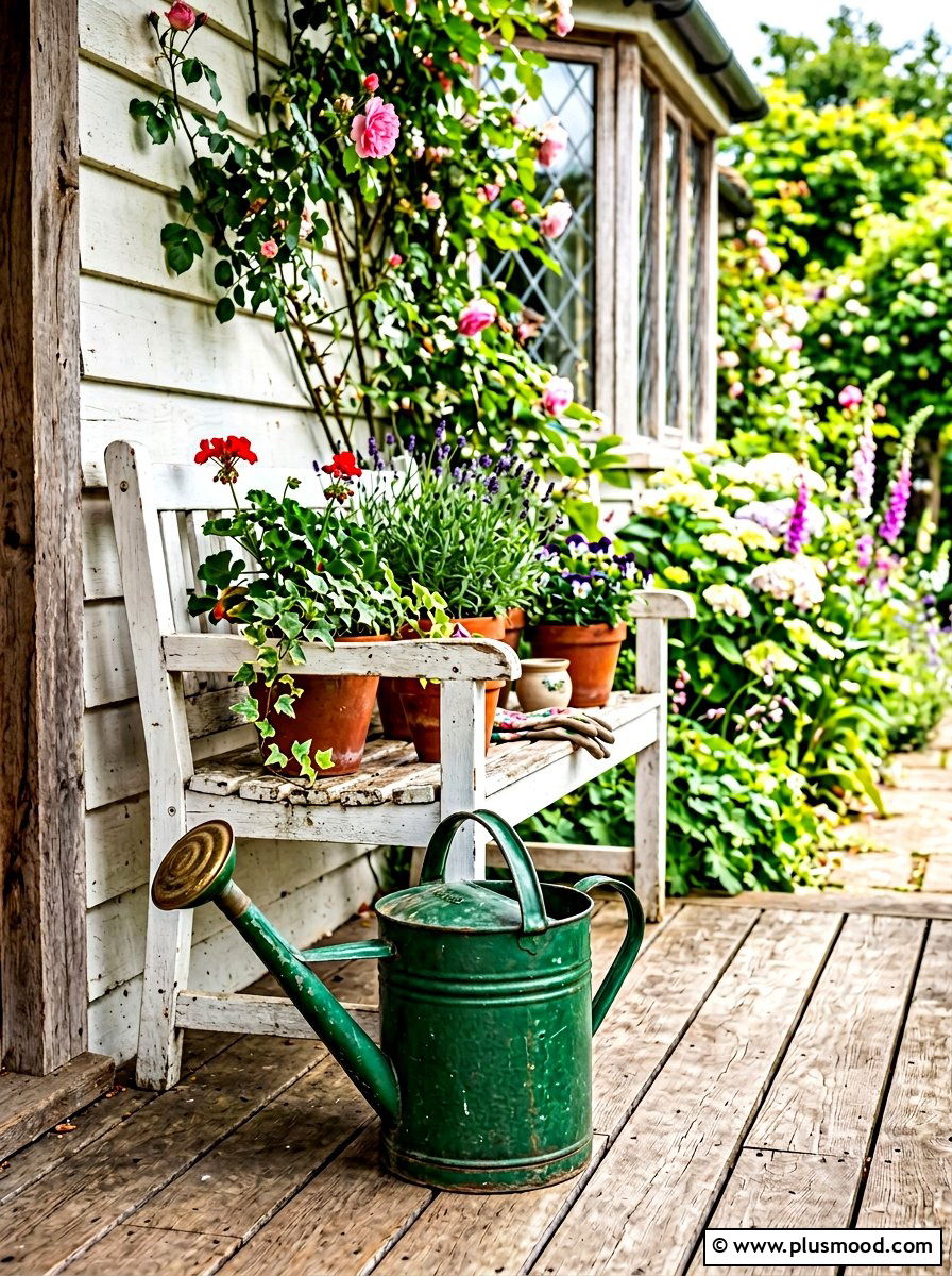 Metal watering can - 25 summer porch corner decor ideas