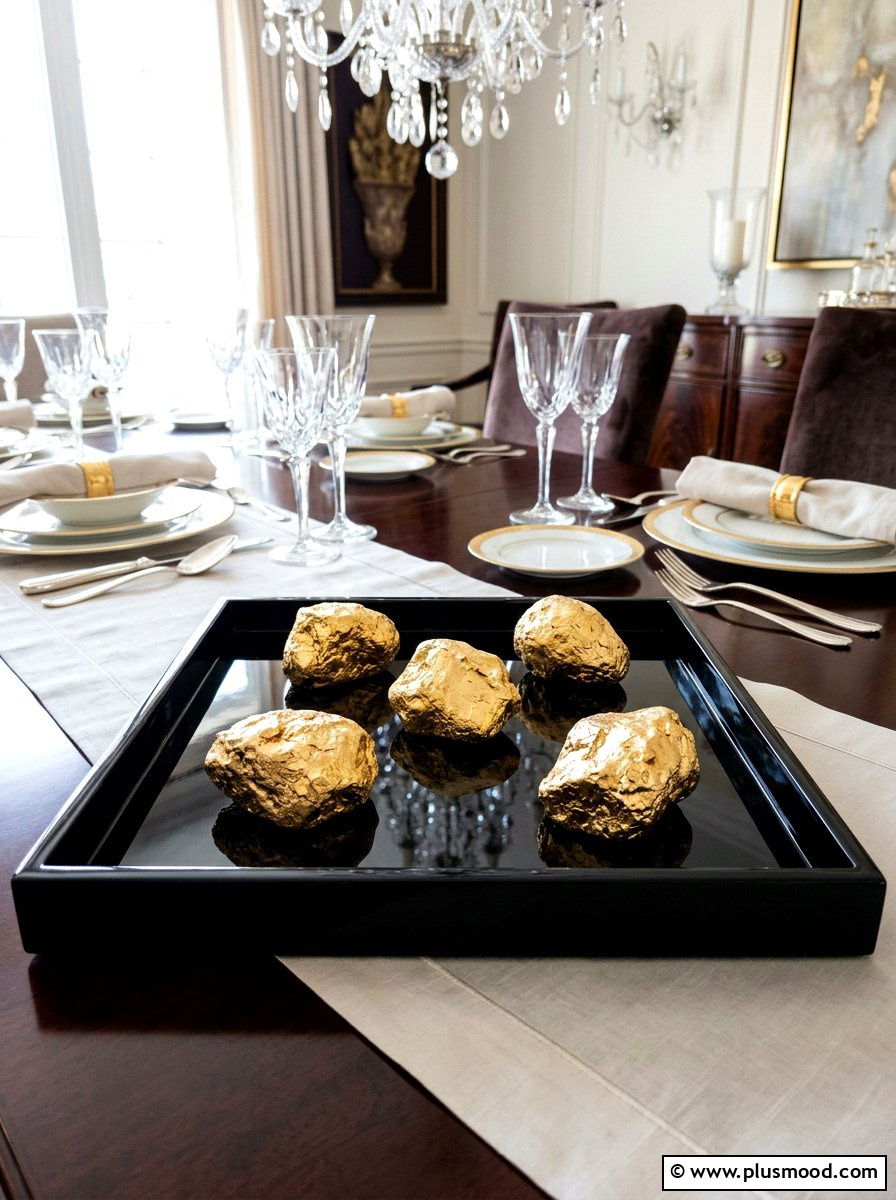 Metallic Gold Rock - 25 painted rock ideas for tabletop display