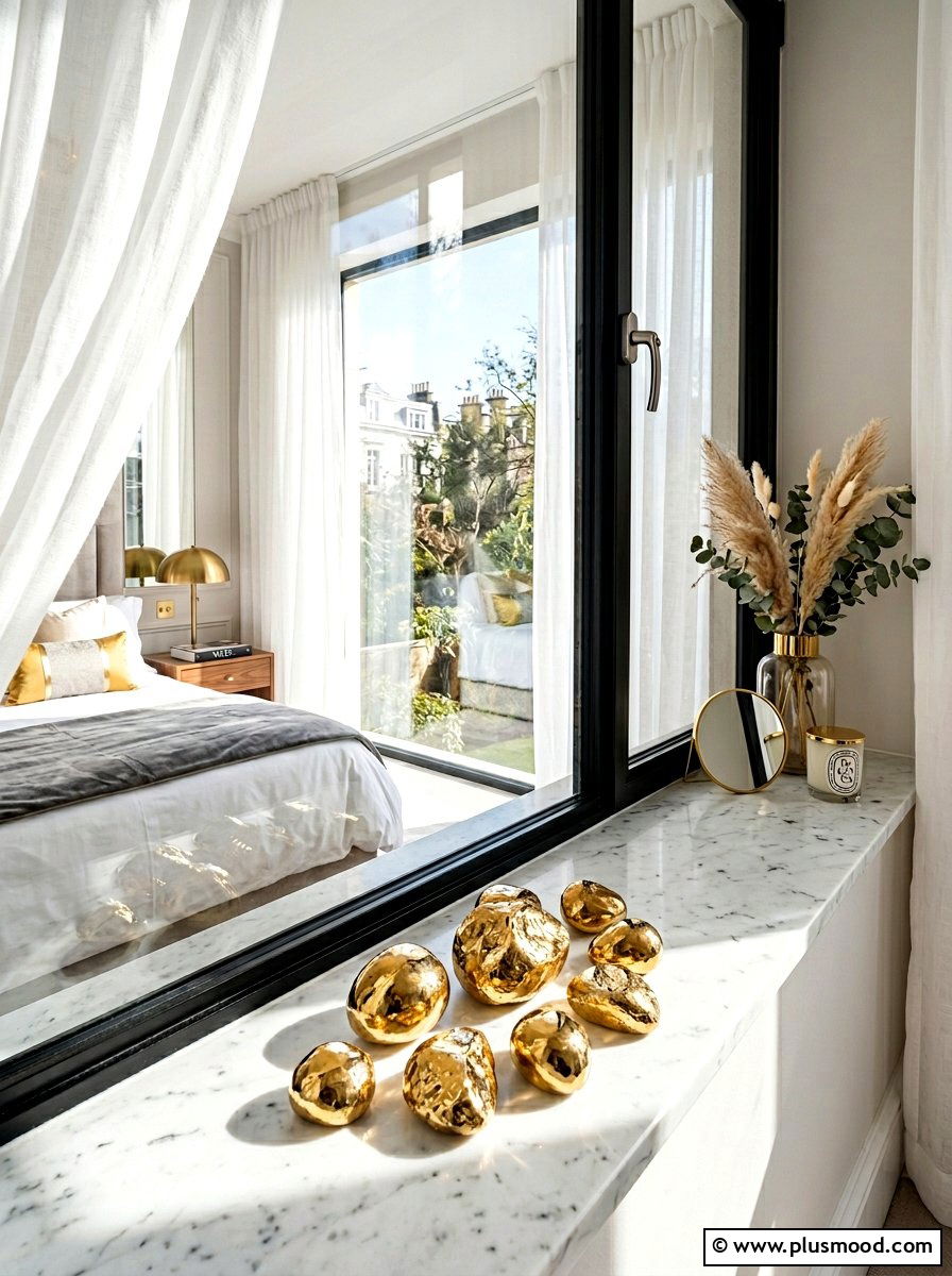 Metallic Gold Stones - 25 painted rock ideas for window sill display