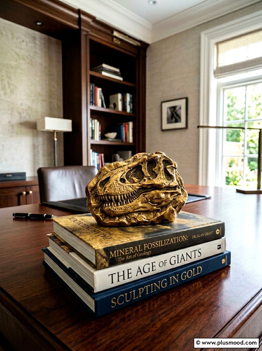 Metallic gold dinosaur bone - 25 painted rock ideas with dinosaur art