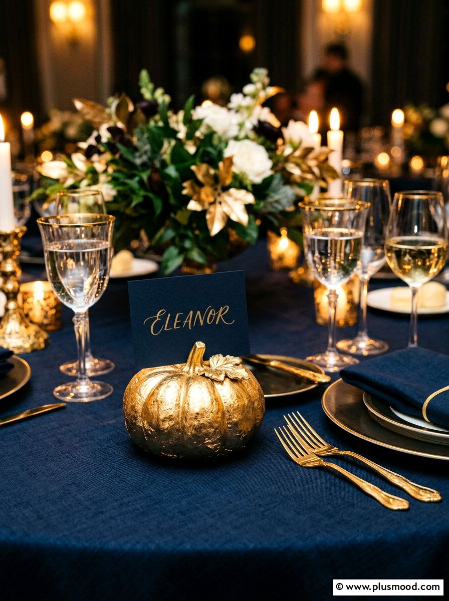 Metallic gold pumpkin rock - 25 painted rock ideas with pumpkin art