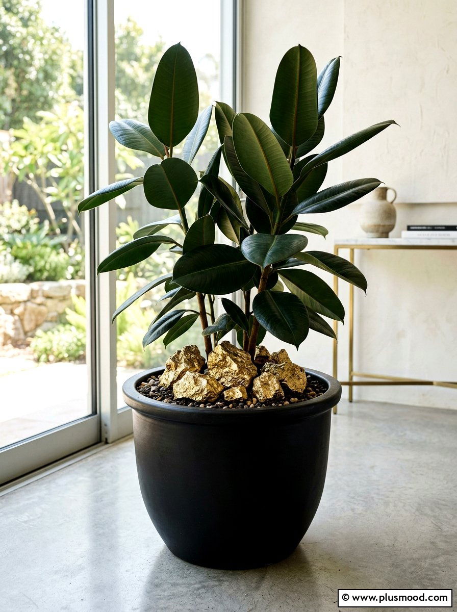 Metallic gold rocks - 25 painted rock ideas for potted plant display