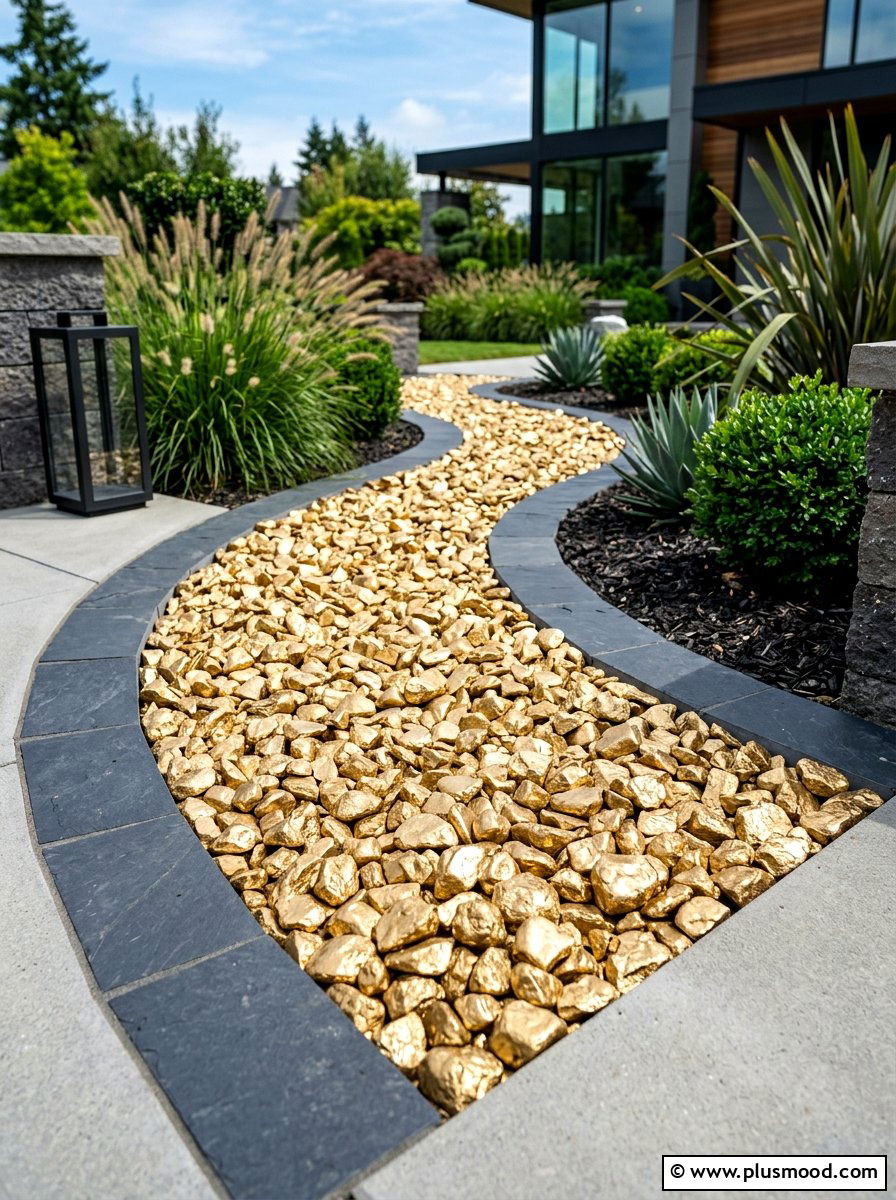 Metallic gold rocks - 25 painted rock ideas for outdoor decor