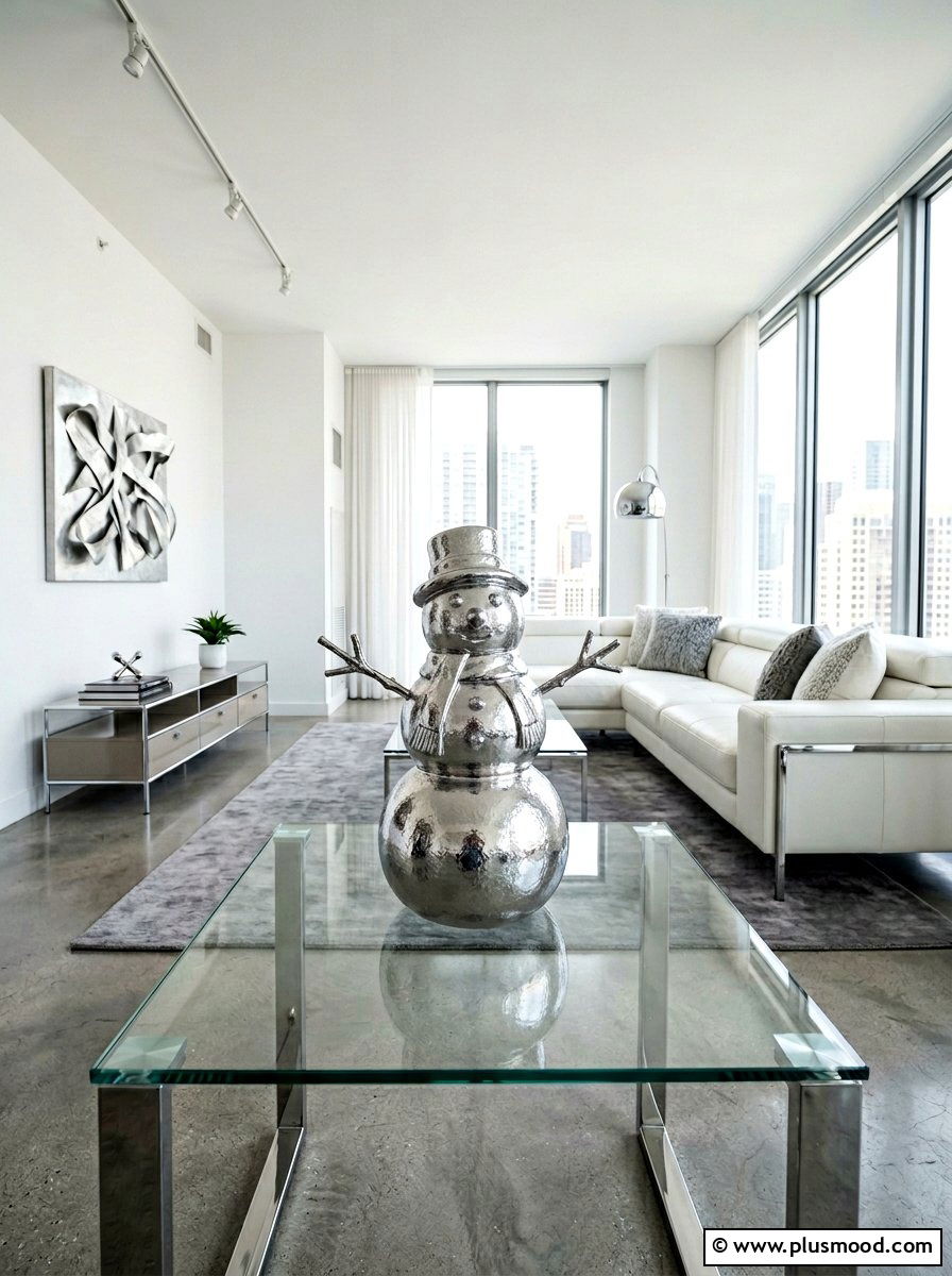 Metallic silver snowman rock - 25 painted rock ideas with snowman art