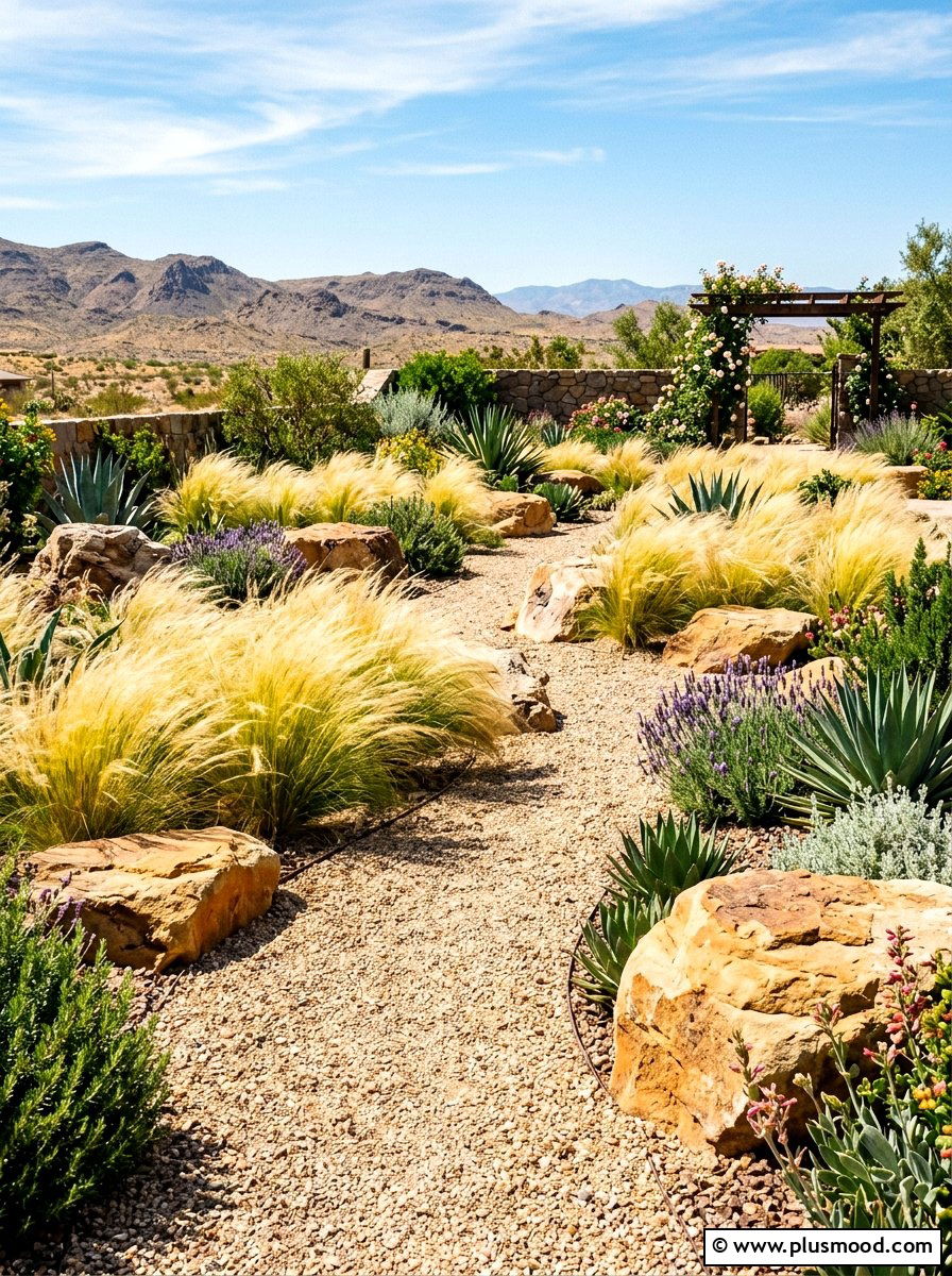 Mexican Feather Grass Rock Garden - 25 summer ornamental grass landscaping ideas