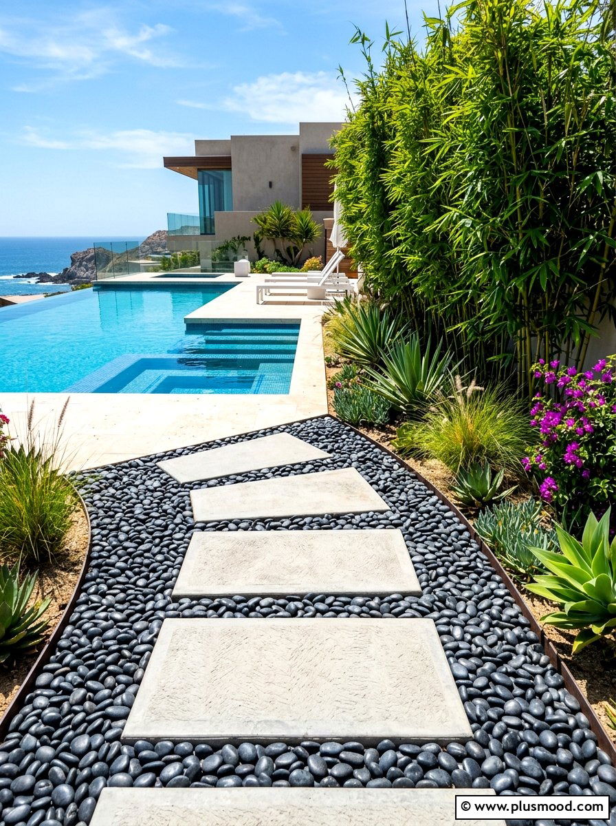 Mexican beach pebble path - 25 summer pool landscaping ideas with rocks