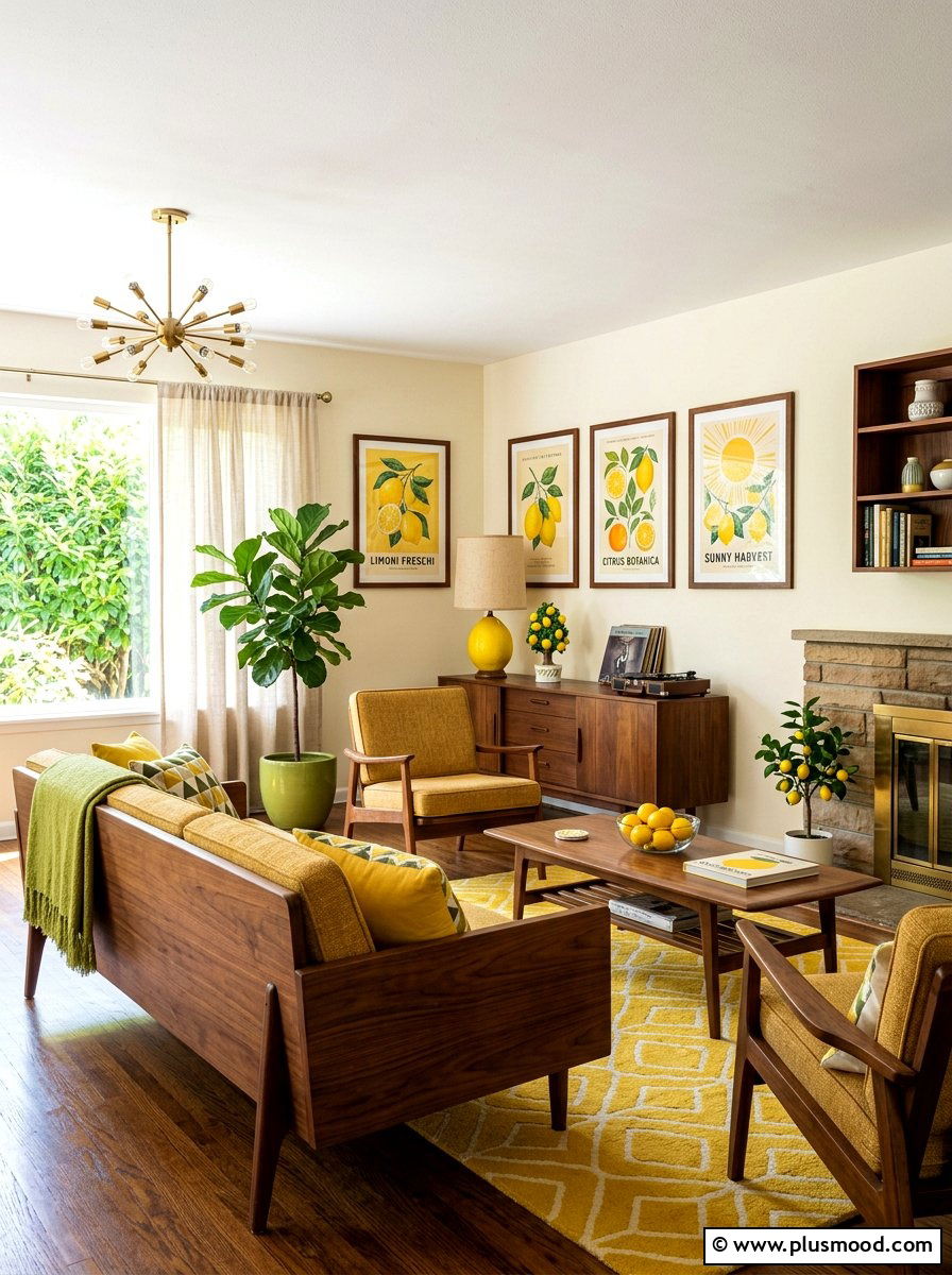 Mid Century Lemon Living Room - 25 summer lemon decor ideas for living room