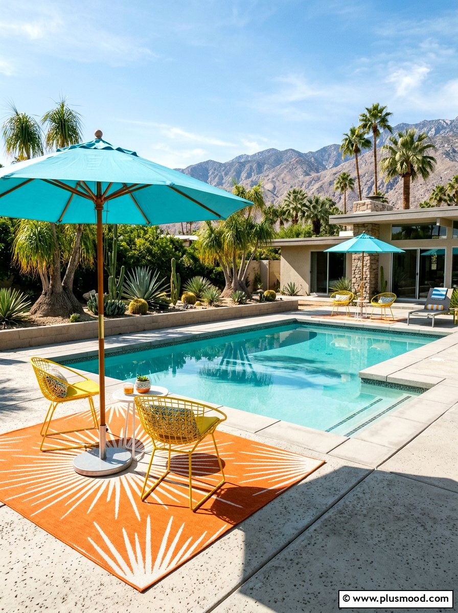 Mid Century Modern Pool - 25 pool landscaping ideas with outdoor rug