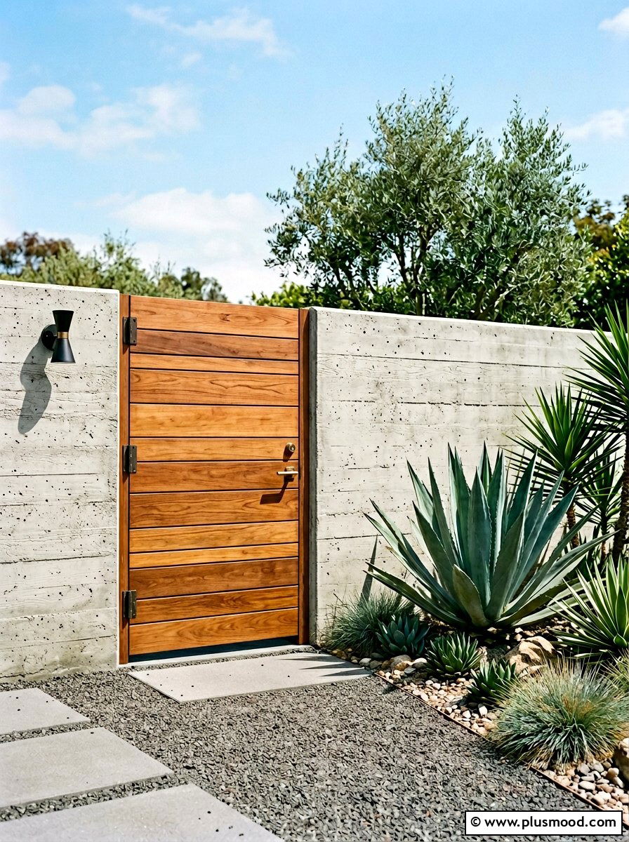 Mid Century Modern Wood Gate - 25 outdoor garden decor ideas with wooden gate