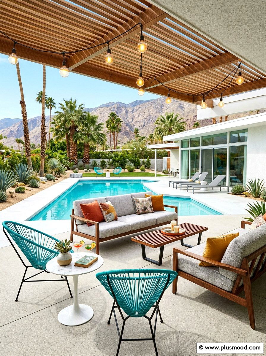 Mid century modern outdoor lounge - 25 summer cozy poolside nook ideas