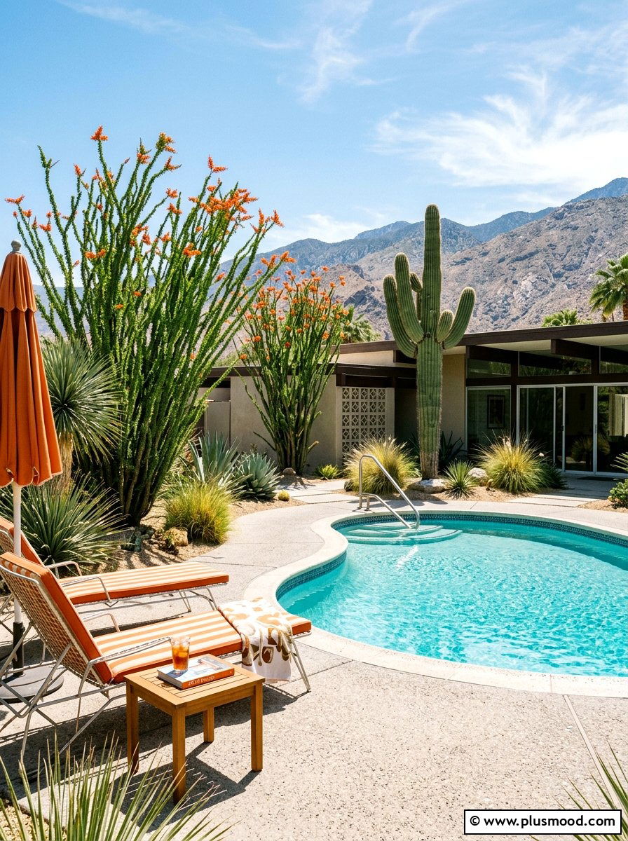 Mid century modern pool cactus - 25 pool landscaping ideas with cactus garden
