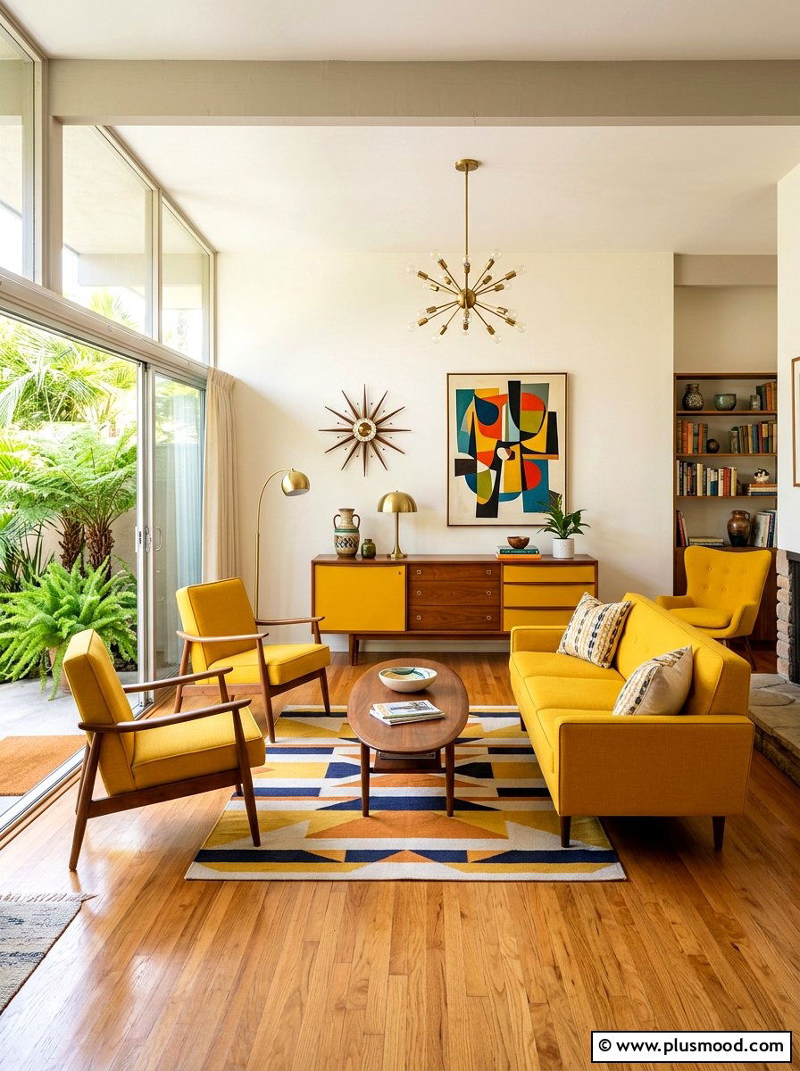 Mid century modern yellow furniture - 25 yellow summer living room ideas