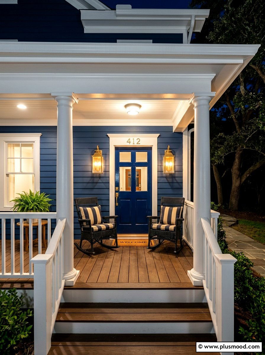 Midnight Blue Front Porch - 25 summer blue front door ideas