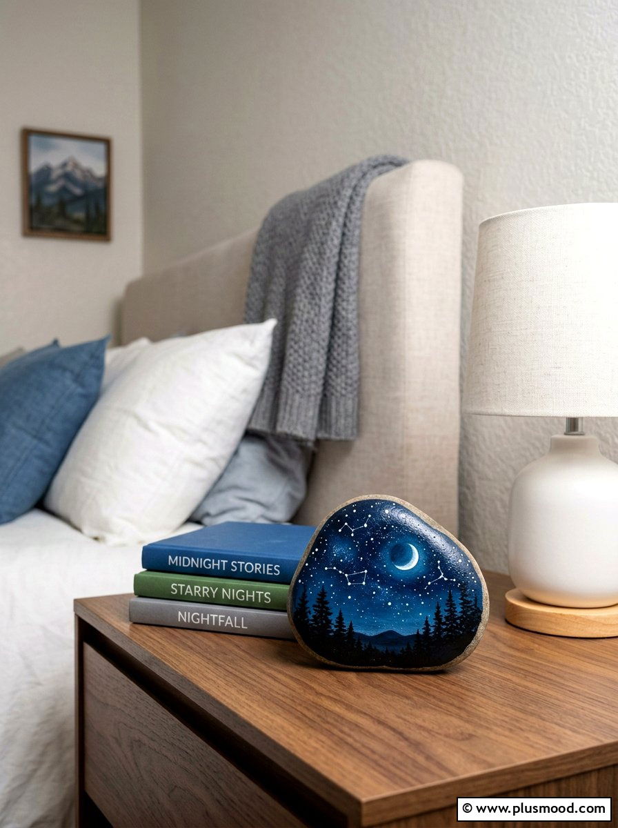 Midnight sky painted rock - 25 painted rock ideas with galaxy design