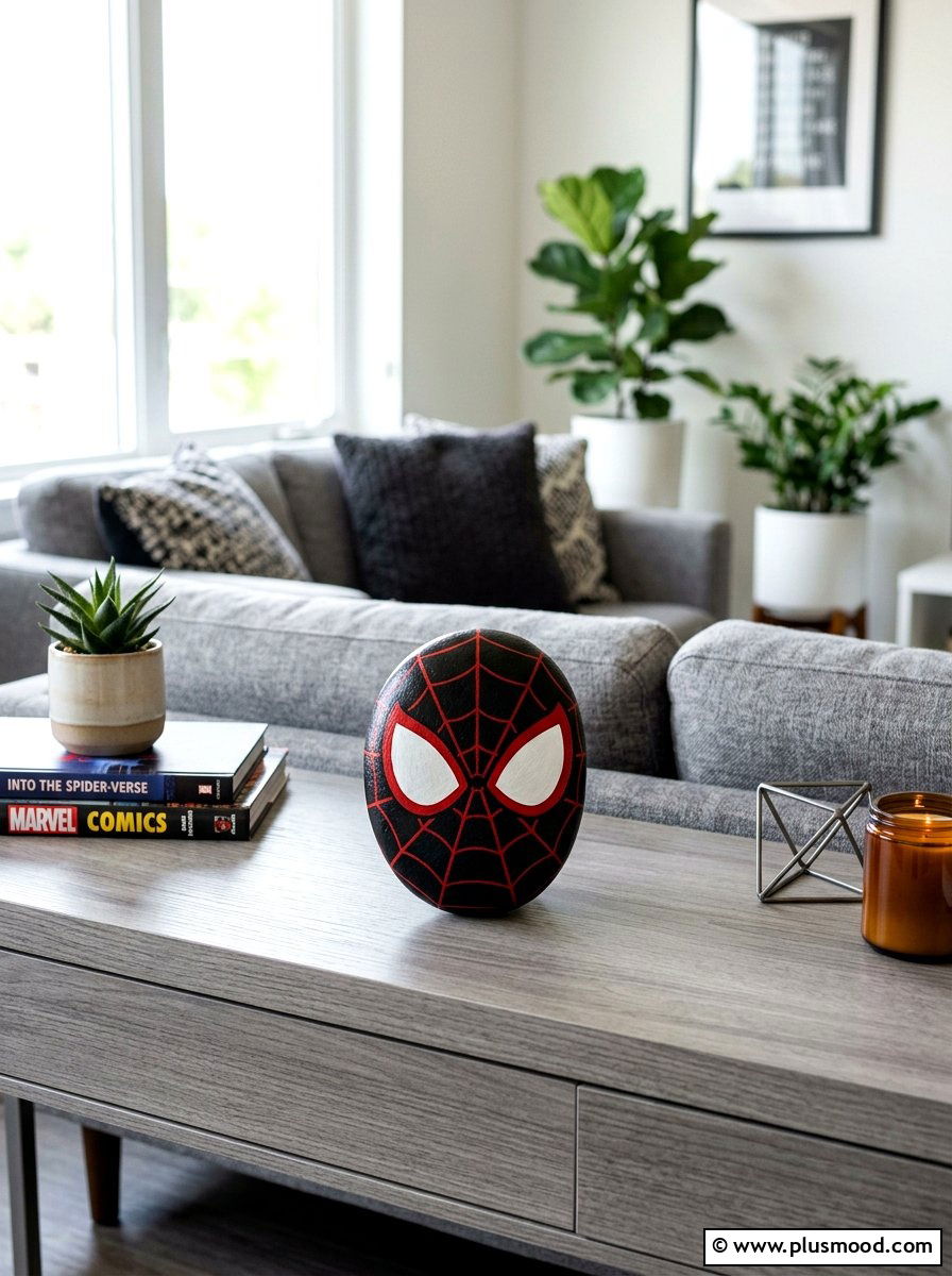 Miles Morales Mask - 25 painted rock ideas with superhero theme