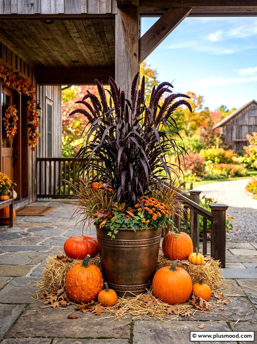 Millet grass display - 25 summer to fall front porch planter ideas