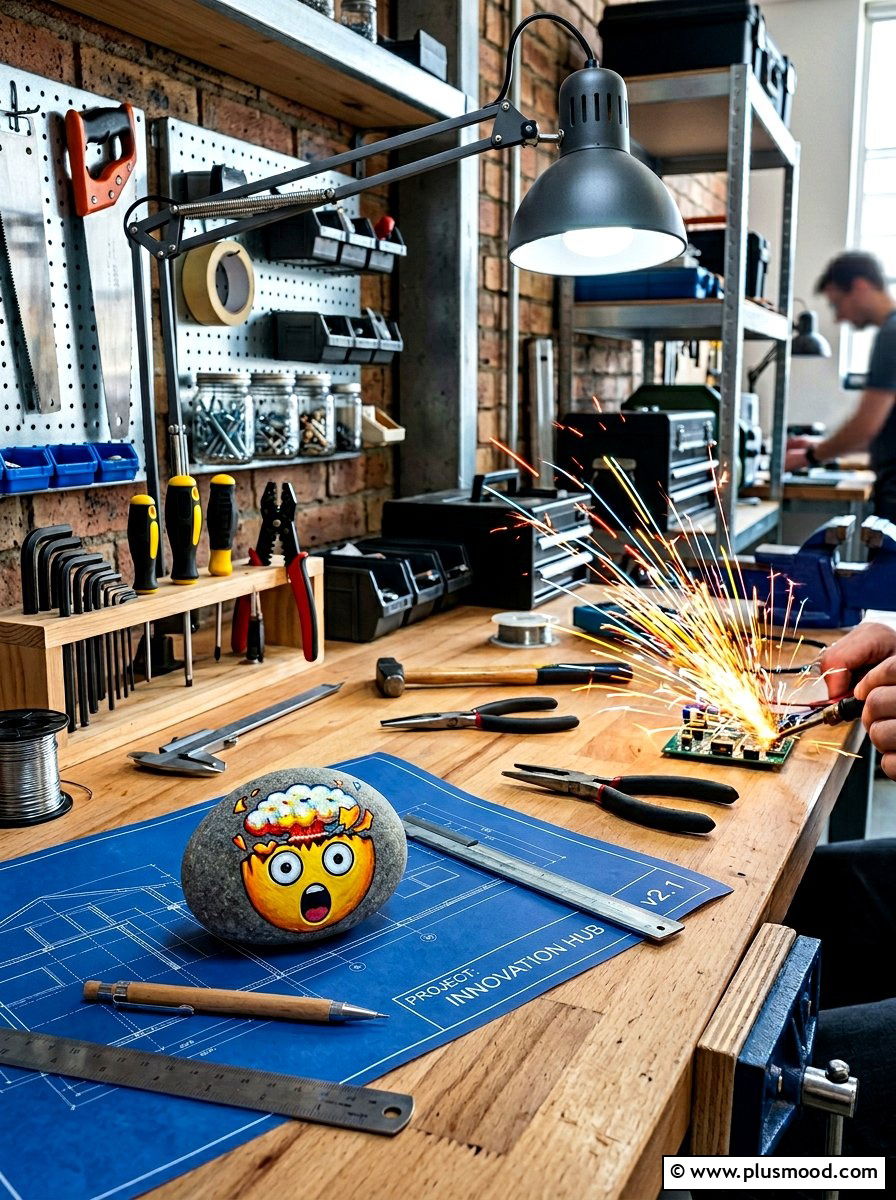 Mind Blown Emoji Pebble - 25 painted rock ideas with emoji faces