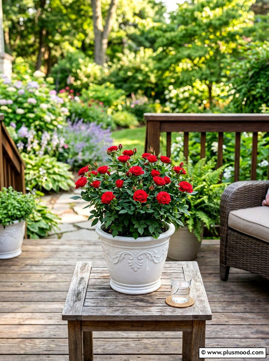 Miniature Rose Container - 25 summer deck planter ideas