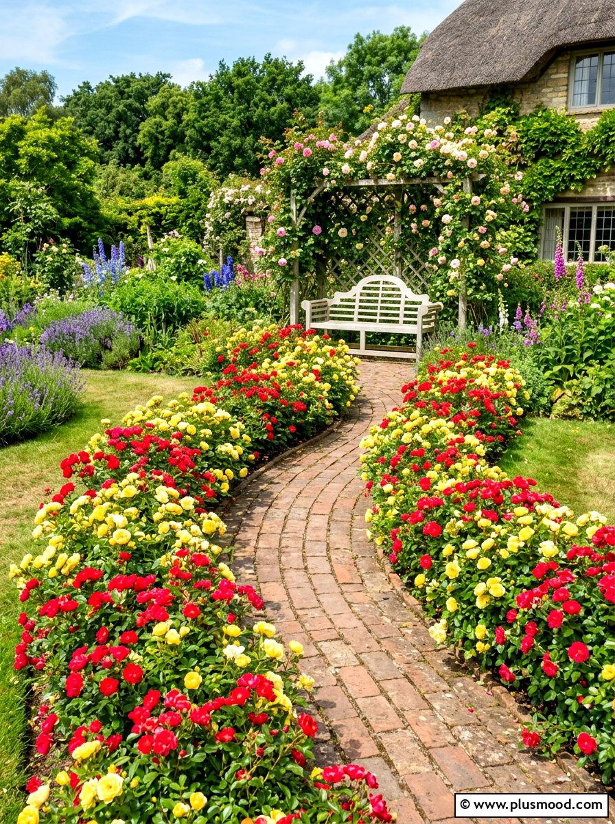 Miniature Rose Cottage Border - 25 summer path border planting ideas