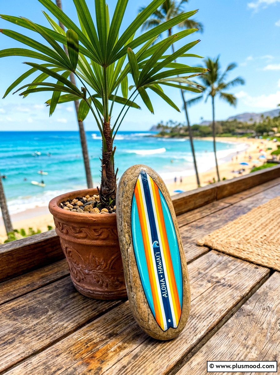 Miniature Surfboard Painting - 25 painted rock ideas with beach theme