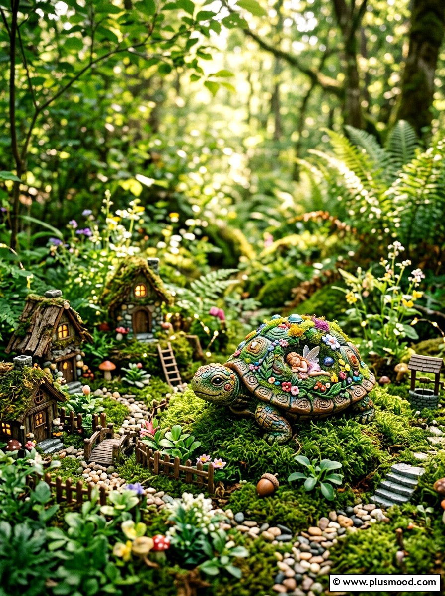 Miniature Turtle Fairy Stone - 25 painted rock ideas with turtle art